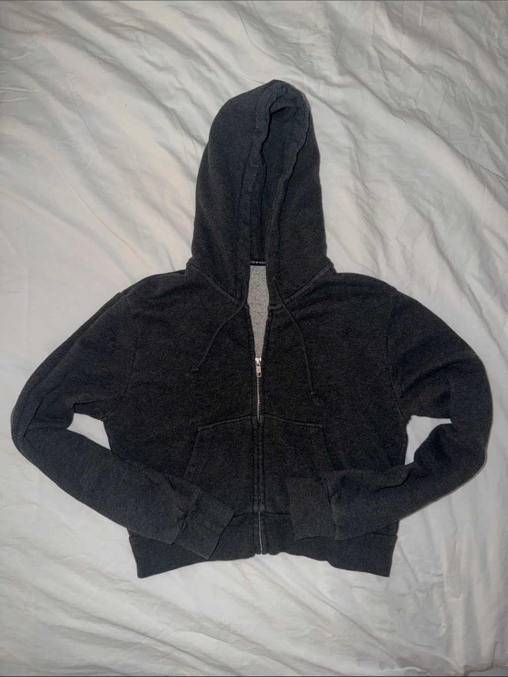 BRANDY MELVILLE Crystal Charcoal Black Zip Cropped Hoodie